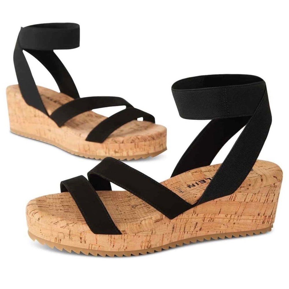 Anne Klein Akalyson Alyson Womens 10.5 M Black Cork Wedge Sandal Beachy Boho